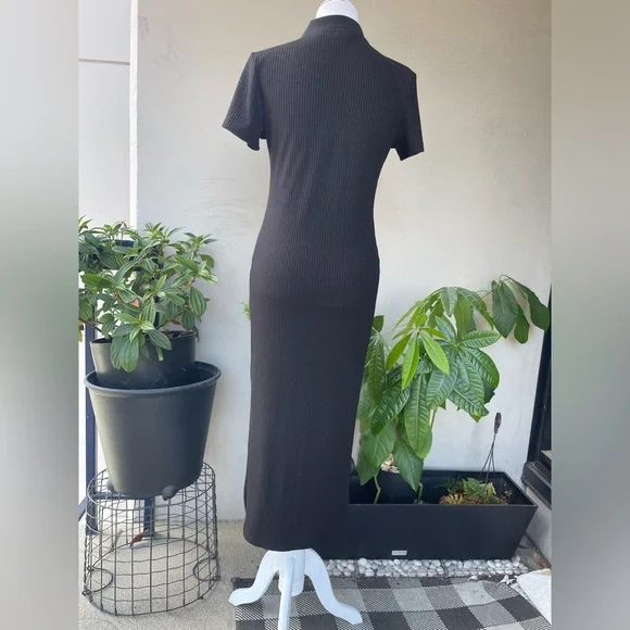 ☘️ H&M Midi Polo Shirt Ribbed Knit Dress with Short sleeves and Side Slit i… - Picture 9 of 15